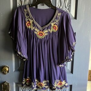 Embroidered Blue Women's Top